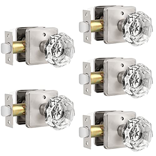 【中古】【未当て嵌める・未開封品】Orger クリスタルドアノブ 八角形クリアガラスドアノブ サテンニッケルバックプレート付き添い人 インテリアキーレスドアハンドル 臥榻/風呂場用 プラ