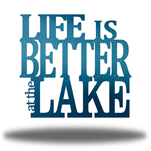 【中古】【未使用・未開封品】Riverside Designs Life is Better at The Lake メタルアートスチール壁装飾サイン(36インチ、ティール)