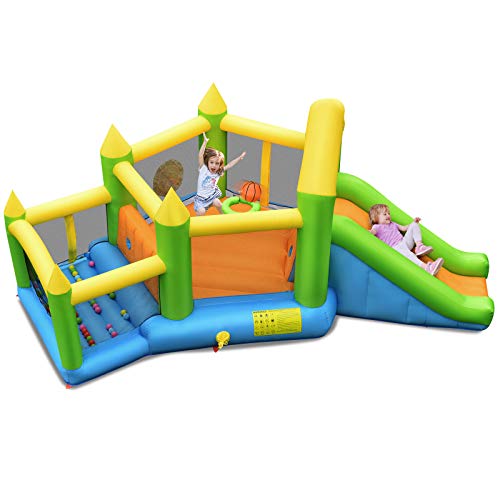 【中古】【未使用・未開封品】BOUNTECH 空気注入式バウンスハウス 子供用 ジャンパー 城 プレイハウス 長いスライド付き 大きなジャンプエリア オーシャンボールプール バスケ