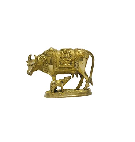【中古】【未使用・未開封品】真鍮 Kamdhenu 牛とふくらはぎの像 ラクシュミ ガネーシャ 真鍮 ナンディ アイドル カマデヌ 幸運 繁栄 ギフト ホームデコ ディワリギフト 彫刻