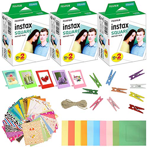 【中古】【未使用・未開封品】富士フイルム Instax Square インスタントフィルム (3パック 60シート) プラスチックデスクフレーム5枚 + ペーパーフレーム10枚 + ステッカーフ 39,028円