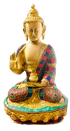 【中古】【未使用・未開封品】QT S 仏陀 真鍮像 ストーン仕上げ 祝福 アンティーク チベット仏陀 平和 瞑想 保護 伝統的なシッダルタ彫刻 ネパールで手作り インドで有名な タ