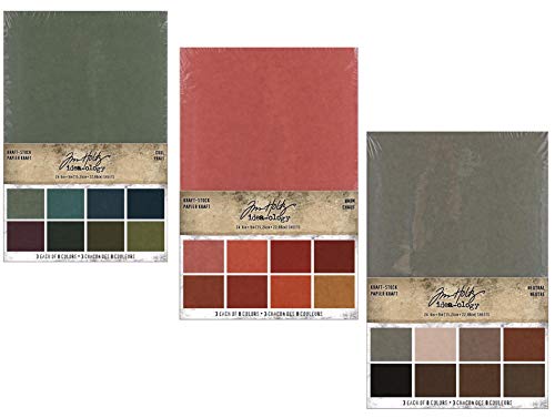 【中古】【未使用・未開封品】Tim Holtz idea-Ology クラフトストック 3パッケージ クール 温かい ニュートラルカラー 72枚 24色