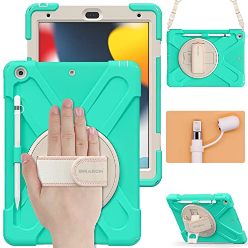 【中古】【未使用・未開封品】BRAECN (ブレイクン) iPad 第8世代用ケース 子ども 高耐久 耐衝撃ケース ハンドストラップ＆キックスタンド＆ショルダーストラップ＆スクリーン