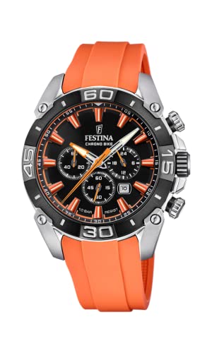 【中古】【未当て嵌める・未開封品】Festina Chronobike 2021 黒いこと文字盤 オレンジシリコンストラップ F20544/5, オレンジ色, ストリップショー