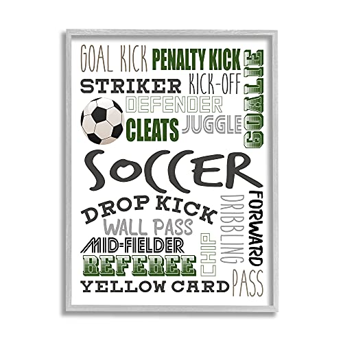 【中古】【未使用・未開封品】Stupell Industries サッカーチームゲーム用語 キッズスポーツ趣味、キム・アレンによるデザイン グレーフレームウォールアート 24 x 30、グリー