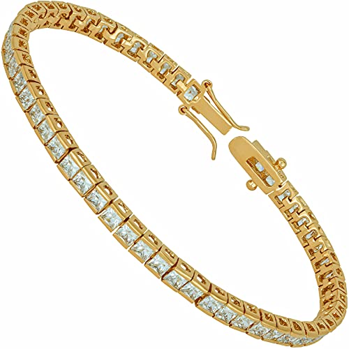 【中古】【未使用・未開封品】LIFETIME JEWELRY プリンセスカット キュービックジルコニア クラシック テニスブレスレット 24Kゴールドメッキ, 石材, キュービックジルコニア,