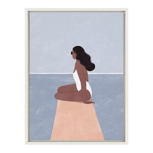 【中古】【未使用・未開封品】Kate and Laurel Sylvie Waiting for Framed Canvas by Maja Tomljanovic 18x24、ホワイト