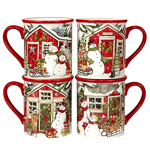 【中古】【未使用・未開封品】Certified International Snowman's Farmhouse 16オンス マグカップ 4個セット 4個 (1パック) マルチカラー｜AJIMURA-SHOP