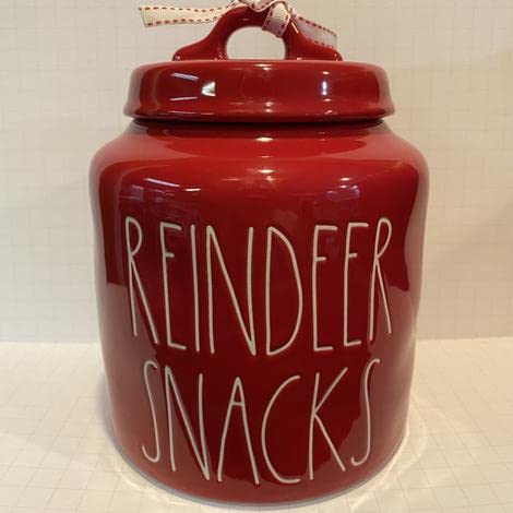 【中古】【未当て嵌める・未開封品】Rae Dunn REINDEER スナックキャニスター 赤いこと - クリスマス - 陶芸