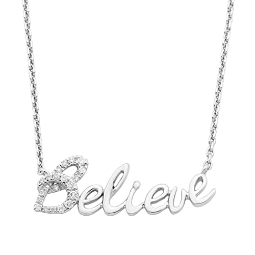 【中古】【未使用・未開封品】.925スターリングシルバー 1/12カラット ラウンドダイヤモンド「Believe」ネックレス (I-Jカラー I2-I3クラリティ) - 18インチチェーン 2インチ|AJIMURA-SHOP