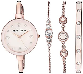 中古 輸入品 未使用 Anne Klein レディース Ak 3352 スワロフスキー クリスタルアクセント バングルウォッチとブレスレットセット ローズゴールド ピンク Mozago Com