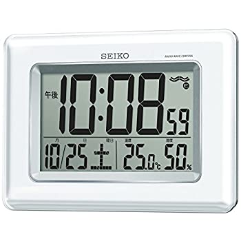 【中古】【未使用未開封】セイコー クロック 掛け時計 置き時計 兼用 電波 デジタル カレンダー 温度 湿度 表示 白 パール SQ424W SEIKO