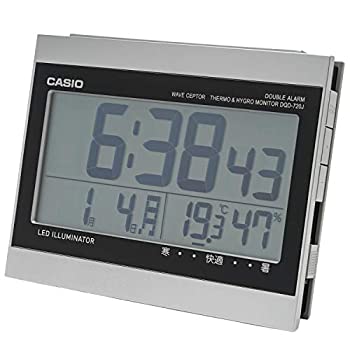 【中古】CASIO(カシオ) 目覚まし時計 電波 シルバー デジタル ダブルアラーム 温度 湿度 カレンダー 表示 DQD-720J-8JF