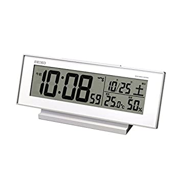【中古】【未当て嵌める未開封】セイコー 時辰儀 目覚まし時計時辰儀 常時点灯 電磁波 デジタル 暦 熱度 湿度 見せびらかす 夜でも見える 白 SQ762W SEIKO