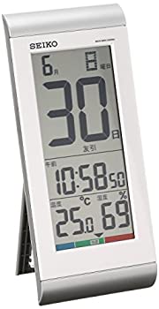 【中古】【未使用未開封】セイコー クロック 掛け時計 置き時計 兼用 日めくりカレンダー 電波 デジタル 温度 湿度 表示 銀色 メタリック SQ431S SEIKO