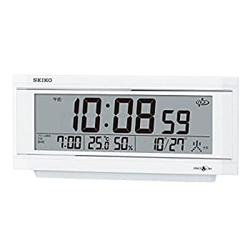 【中古】【未当て嵌める未開封】セイコー 時辰儀 置き時計 人工衛星 電磁波 デジタル 暦 体温 湿度 見せびらかす 目覚まし時計 点火装置つき SPACE LINK 空白文字繋がり 白 パール GP501W
