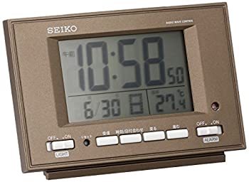 【中古】【未使用未開封】セイコー クロック 目覚まし時計 自動点灯 電波 デジタル カレンダー 温度 表示 夜でも見える 茶 メタリック SQ778B SEIKO