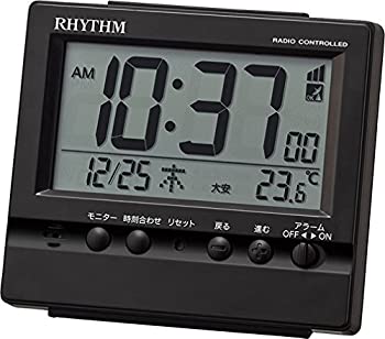 【中古】リズム(RHYTHM) 置き時計 黒 9.1×10.5×5.2cm 電波時計 目覚まし時計 アラーム 温度 湿度 カレンダー 8RZ201SR02