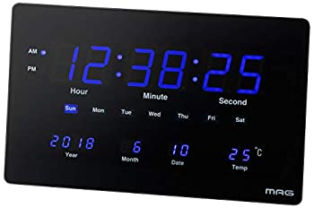 【中古】MAG(マグカップ) 柱時計 非電磁波 デジタル デジブルー 熱度 暦見せびらかす 置き掛け兼用 黒いこと W-724BK