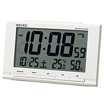 【中古】【未使用未開封】セイコークロック(Seiko Clock) 置き時計 白 本体サイズ:9.1×14.8×4.7cm 目覚まし時計 電波 デジタル カレンダー 温度 湿度 表示 SQ789W