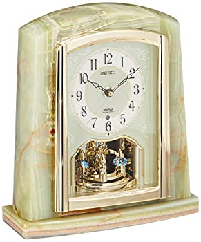 【中古】【未使用未開封】セイコー クロック 置き時計 電波 アナログ 回転飾り オニキス枠 BY223M SEIKO