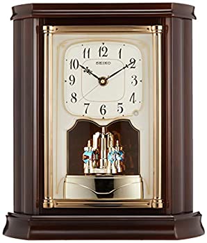 【中古】セイコー クロック 置き時計 電波 アナログ 回転飾り 木枠 濃茶 木地 BY233B SEIKO