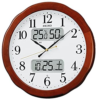 【中古】【未使用未開封】セイコー クロック 掛け時計 電波 アナログ カレンダー 温度 湿度 表示 木枠 茶 木地 KX369B SEIKO