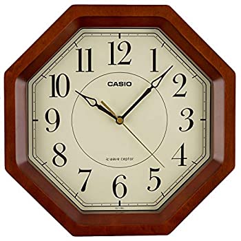 【中古】CASIO(カシオ) 掛け時計 電波 ブラウン 直径29.5cm アナログ 八角 木枠 IQ-1106J-5JF