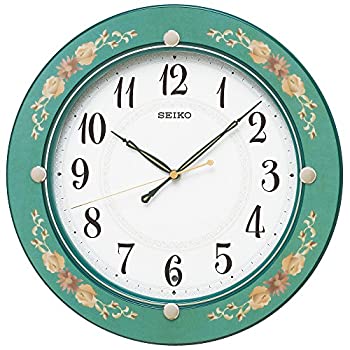 【中古】【未当て嵌める未開封】セイコー 時辰儀 柱時計 電磁波 アナログ 木枠 緑 花柄 飾りつけ KX220M SEIKO