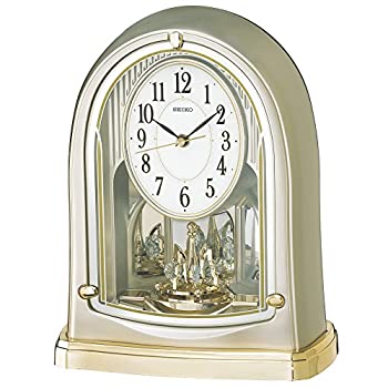 【中古】【未使用未開封】セイコー クロック 置き時計 電波 アナログ 回転飾り 薄金色 パール BY241G SEIKO