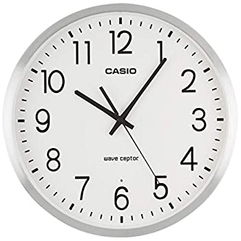 【中古】CASIO(カシオ) 掛け時計 電波 シルバー 直径36cm アナログ アルミ枠 夜間秒針停止 IQ-2100J-8JF