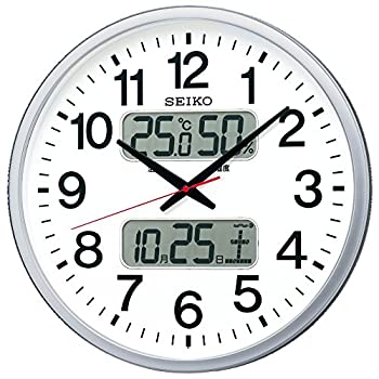 【中古】【未使用未開封】セイコー クロック 掛け時計 電波 アナログ カレンダー 温度 湿度 表示 銀色 メタリック KX237S SEIKO