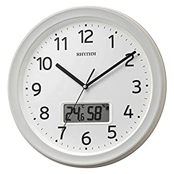 【中古】音楽的リズム(RHYTHM) 掛時計 白 Φ32.5x5珊 電磁波 アナログ デジタル 年代順の継続秒針 体温 湿度 暦 8FYA02SR03