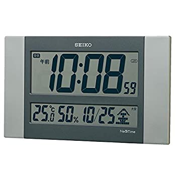 【中古】セイコークロック(Seiko Clock) 柱時計 しろがね色メタリック 本体大きさ: 15.0×26.0×2.6糎 電磁波 デジタル 暦 熱度 湿度 見せびらかす セイコーネ