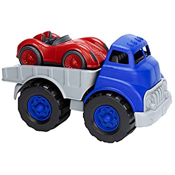 【中古】Green Toys (グリーントイズ) フラットベッドトラック レースカー付き