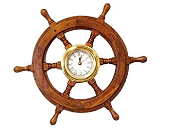 中古 輸入品 未使用 で手作り模型船sw 17デラックスクラス木と真鍮船ホイール時計18 船ホイール装飾アクセント Meguiars Com Do