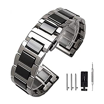 中古 輸入品 未使用 高級ブラックセラミック時計バンド 交換用 シルバーステンレススチール時計ブレスレット 展開クラスプ メタル時計ストラップ すべてのリンク 取 Mozago Com