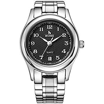 中古 輸入品 未使用 Bureiレディースクォーツ時計シンプルさビジネスクォーツ腕時計 アラビア数字文字盤防水シミュレーションの日付を表示します銀 白いカップル時 Ambersteak House