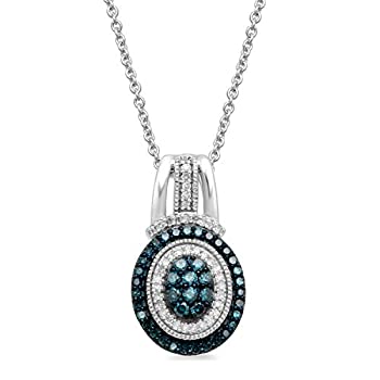 【中古】【輸入品・未使用】Jewelili スターリングシルバー1/2cttw ブルーとホワイトダイヤモンドペンダントネックレス 18インチ ロロチェーン|AJIMURA-SHOP 【中古】【輸入品・未使用】Jewelili スターリングシルバー1/2cttw ブルーとホワイトダイヤモンドペンダントネックレス 18インチ ロロチェーン|AJIMURA-SHOP