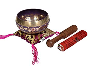 中古 輸入品 未使用 Dharma Storeによるチベットの歌う鉢 伝統的なデザインチベット仏教祈りの旗 ネパールの手作り パープル Andapt Com