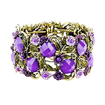 中古 インポート威容 未応用力 Rosemarie Collections レディース ストーンフラワーリーフクラスター ワイドカフブレスレット パープル Newbyresnursery Com