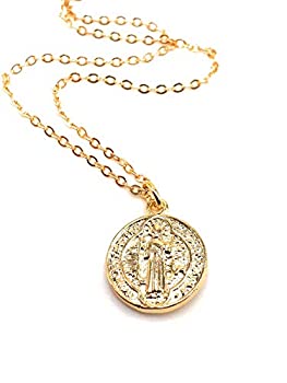 中古 輸入品 未使用 Leslie Boules ゴールド聖ベネディクトメダル 18kメッキネックレス 18インチ 保護ジュエリー Linumconsult Co Uk