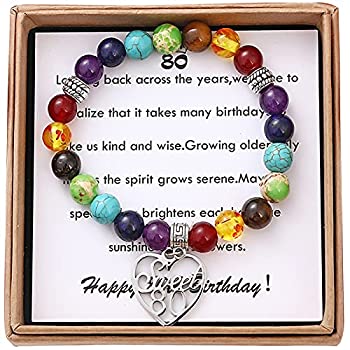 中古 輸入品 未使用 80歳の誕生日ギフト 女性用 チャクラブレスレット お母さんへの誕生日ギフト 祖母 スイート80ブレスレット メッセージカードとギフトボックス付 Collabforge Com