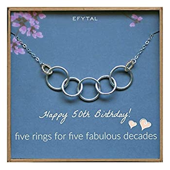 中古 輸入品 未使用 Efytal 50歳の誕生日プレゼント レディース ネックレス スターリングシルバー 5リング 50年 ネックレス ギフトアイデア Kavreheadline Com