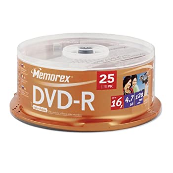 メモレックス32025638 DVD-Rディスク、4.7ギガバイト、16倍、スピンドル、シルバー、25パック