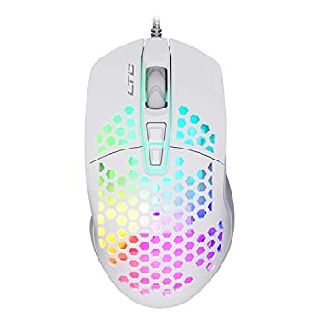 LTC Circle Pit HM-001 RGB ゲーミングマウス 軽量ハニカムシェル 調整可能 6400DPI、6つのプログラム可能なボタン ホワイト