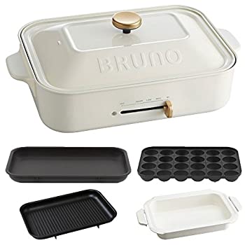 【中古】BRUNO コンパクトホットプレート + セラミックコート鍋 + グリルプレート 3点セット (ホワイト)