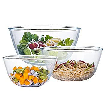 【中古】【未使用未開封】キッチン用ガラスミキシングボウルセット 3ピースボウルセット (1クォート 2.5クォート 4.2クォート) 高ブロシリケートサラダボウル キッチンベ