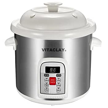 【中古】Vitaclay VM7800-5S Smart Stoneware Multi-Crocks N\u0027 Stock Pot%ｶﾝﾏ% 6.5 quart%ｶﾝﾏ% Stainless Steel/White by VitaClay